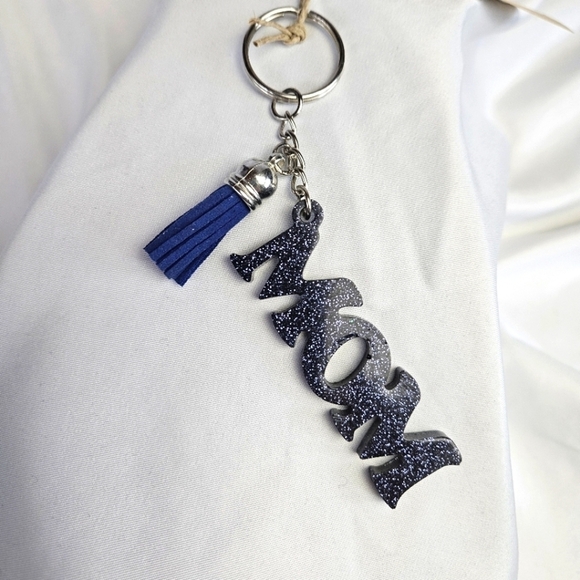 Porchside Rustic Accessories - NWT Epoxy Resin Midnight Blue  MOM Keychain with Tassel